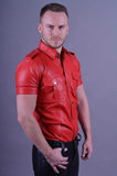 Mens-Red-Leather-Short-Sleeve-Button-Up-Shirt-Side