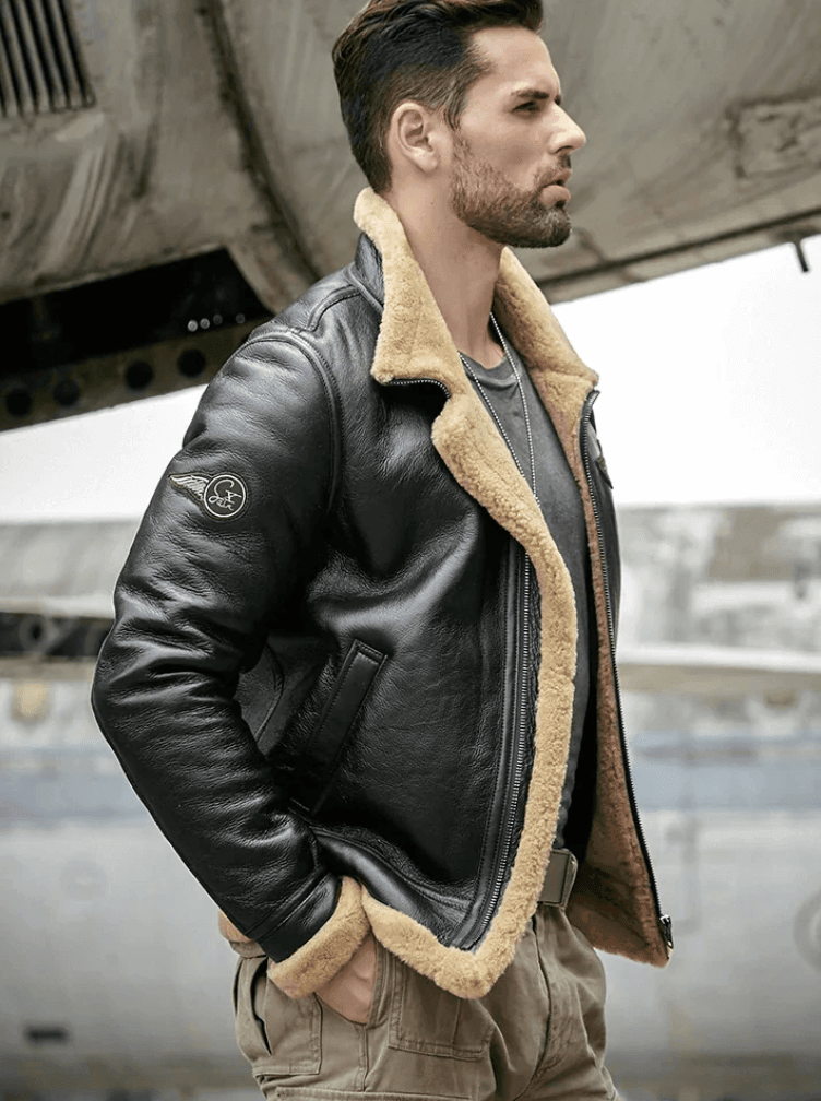 Maher Leather B3 Flight Jacket Men's Shearling Aviator Fur Long Coat