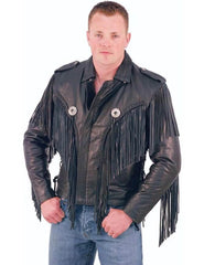Mens Beltless Fringed Leather Motorcycle Jacket-3
