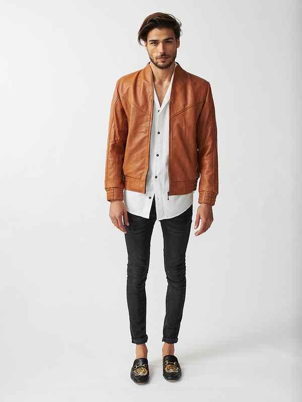 Mens Berlin Collarless Leather Jacket-10