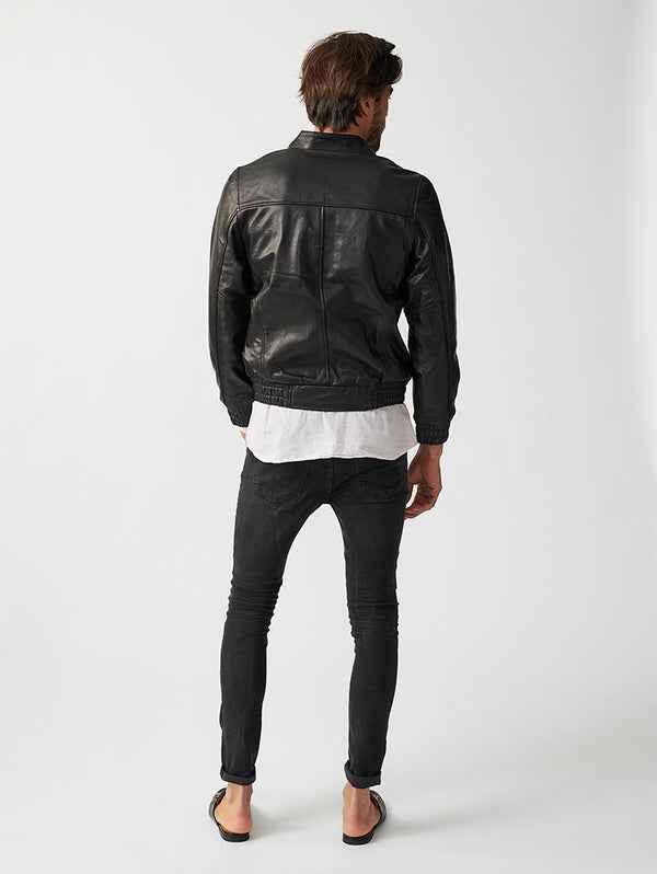 Mens Berlin Collarless Leather Jacket-4