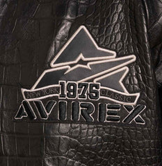 Mens Black Avirex Croc Embossed Military Leather Jacket-4