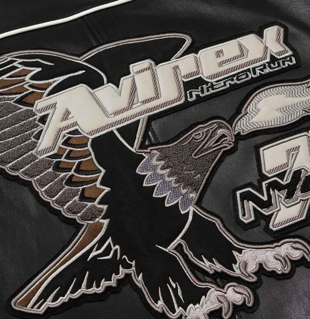 Mens Black Avirex Nitro Run Varsity Leather Jacket-3