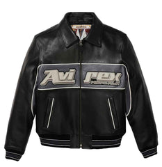 Mens Black Avirex Nitro Run Varsity Leather Jacket