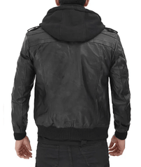 Mens Distressed Grey Hooded Leather Jacket-3