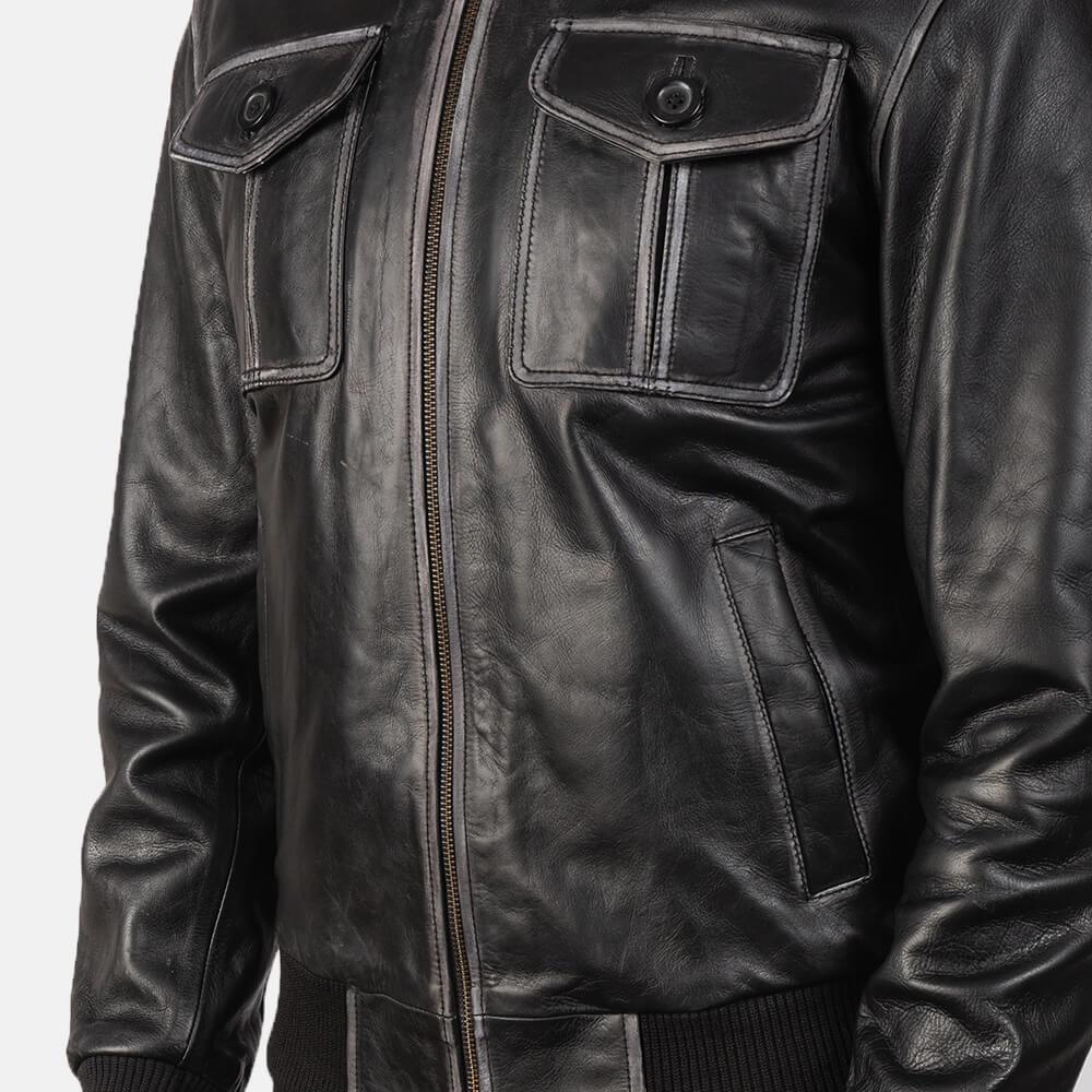 Mens Black Lambskin Leather Collar Jacket Zoom