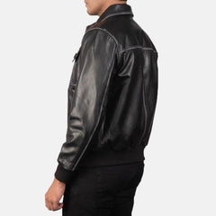 Mens Black Lambskin Leather Collar Jacket Side