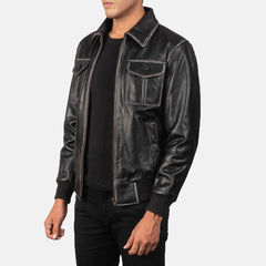 Mens Black Lambskin Leather Collar Jacket Tilt