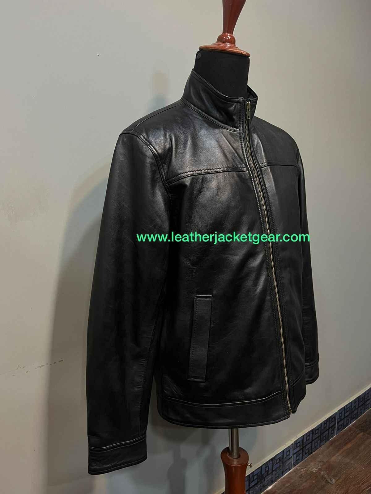Mens Black Leather Blazer Jacket Delivered-3