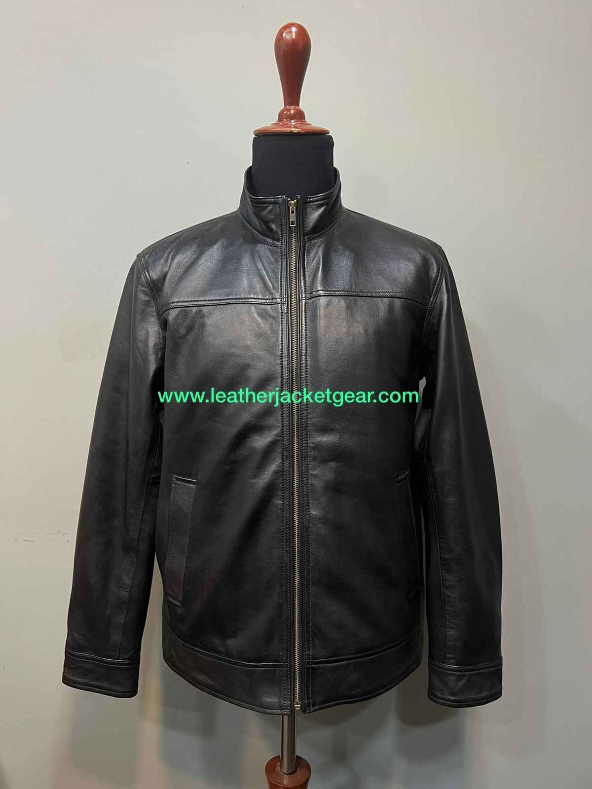 Mens Black Leather Blazer Jacket Delivered