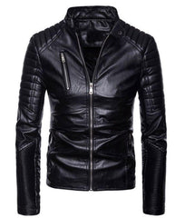 Mens Black Leather Motorcycle Jacket Slim Fit Multi Zip-1