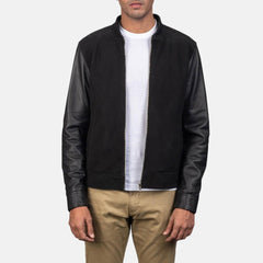Mens Black Suede Leather Jacket Open Front