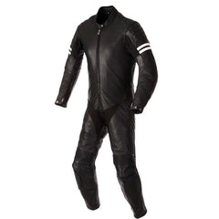 Mens Black Leather Vintage Motorcycle Racing Suit Front