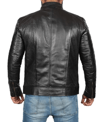Mens Black Cafe Racer Leather Jacket-2