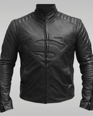 Mens Black Superman Leather Jacket Front