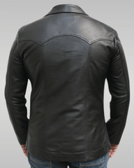 Mens Black Vintage Leather Biker Jacket Back
