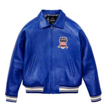 Mens Blue Avirex Leather Bomber Jacket-1