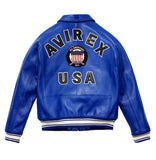 Mens Blue Avirex Leather Bomber Jacket-5