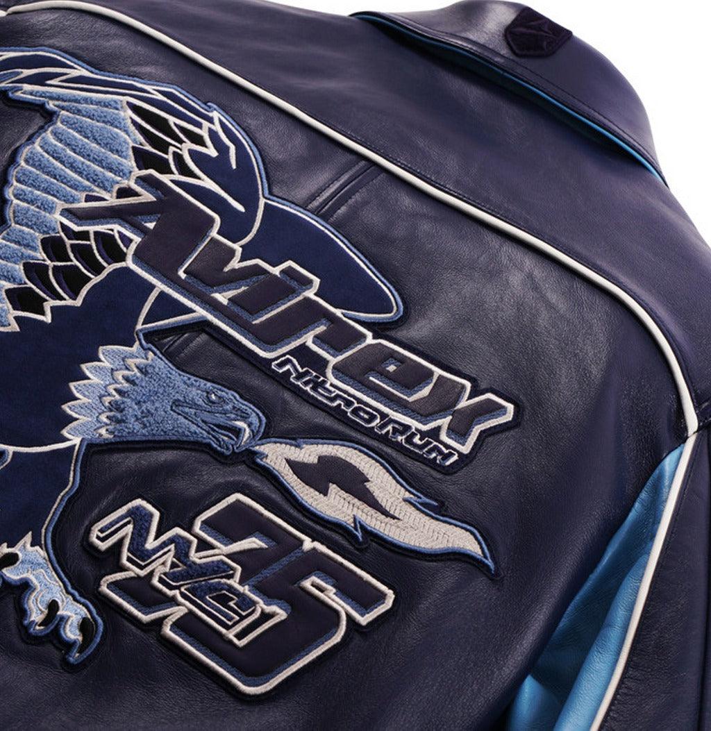 Mens Blue Avirex Nitro Run Varsity Leather Jacket-4