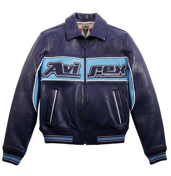 Avirex Nitro Run Leather Jacket Blue