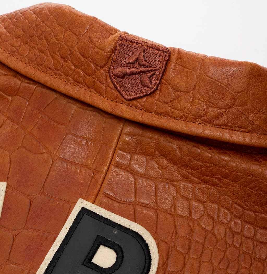 Mens Brown Avirex Croc Embossed Leather Jacket-3