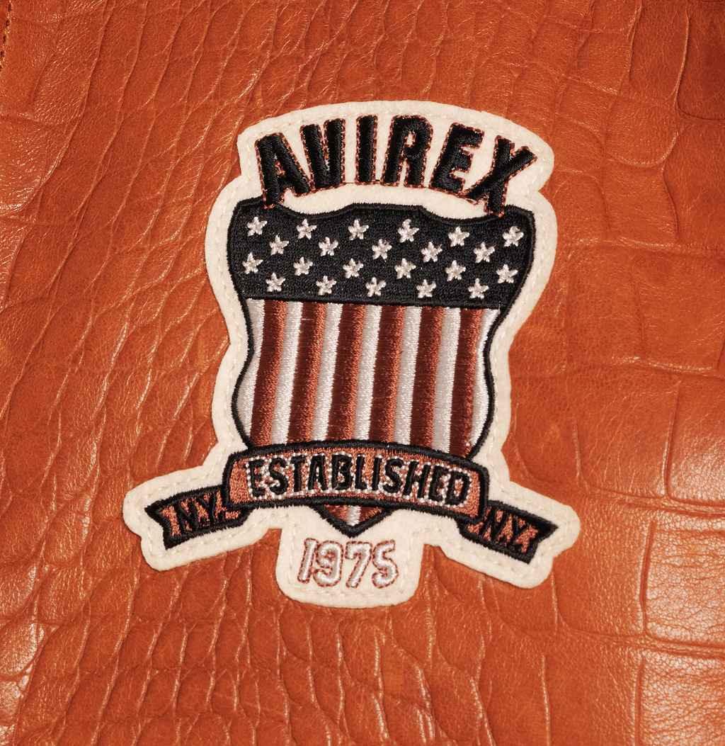Mens Brown Avirex Croc Embossed Leather Jacket-5