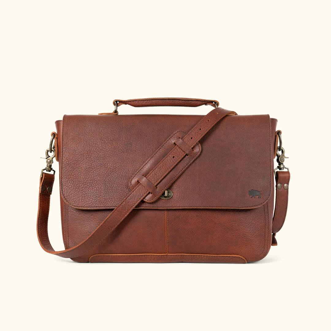 Mens Brown Bison Leather Laptop Messenger Bag – Leather Jacket Gear
