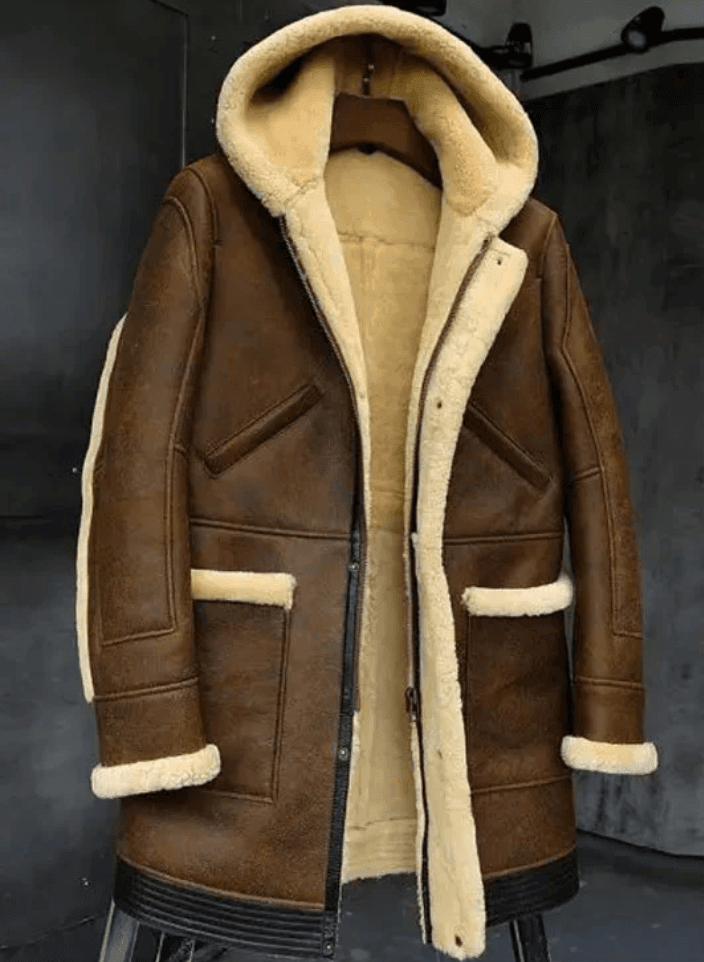 Mens Brown Fur Hooded Leather Jacket-1