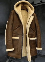 Mens Brown Fur Hooded Leather Jacket-1