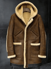 Mens Brown Fur Hooded Leather Jacket