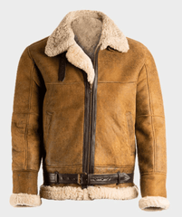 Mens Brown Leather Aviator B3 Shearling Bomber Jacket Front