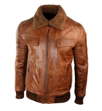 Mens Brown Leather Aviator Original B3 Bomber Jacket-1