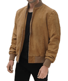 Men's Brown Suede Leather Bomber Jacket-2