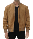 Men's Brown Suede Leather Bomber Jacket-3