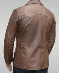 Mens Brown Vintage Leather Biker Jacket Back