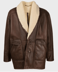 Mens Brown Vintage Leather Shearling Jacket Front