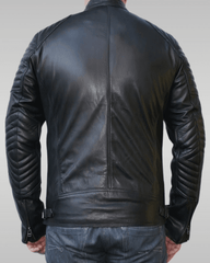 Mens Cafe Racer Checkerboard Motorcycle Leather Jacket Back