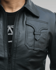 Mens Classic Style Black Leather Shirt Jacket-2