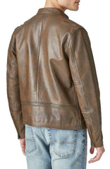 Mens Coffee Brown Leather Biker Jacket Back