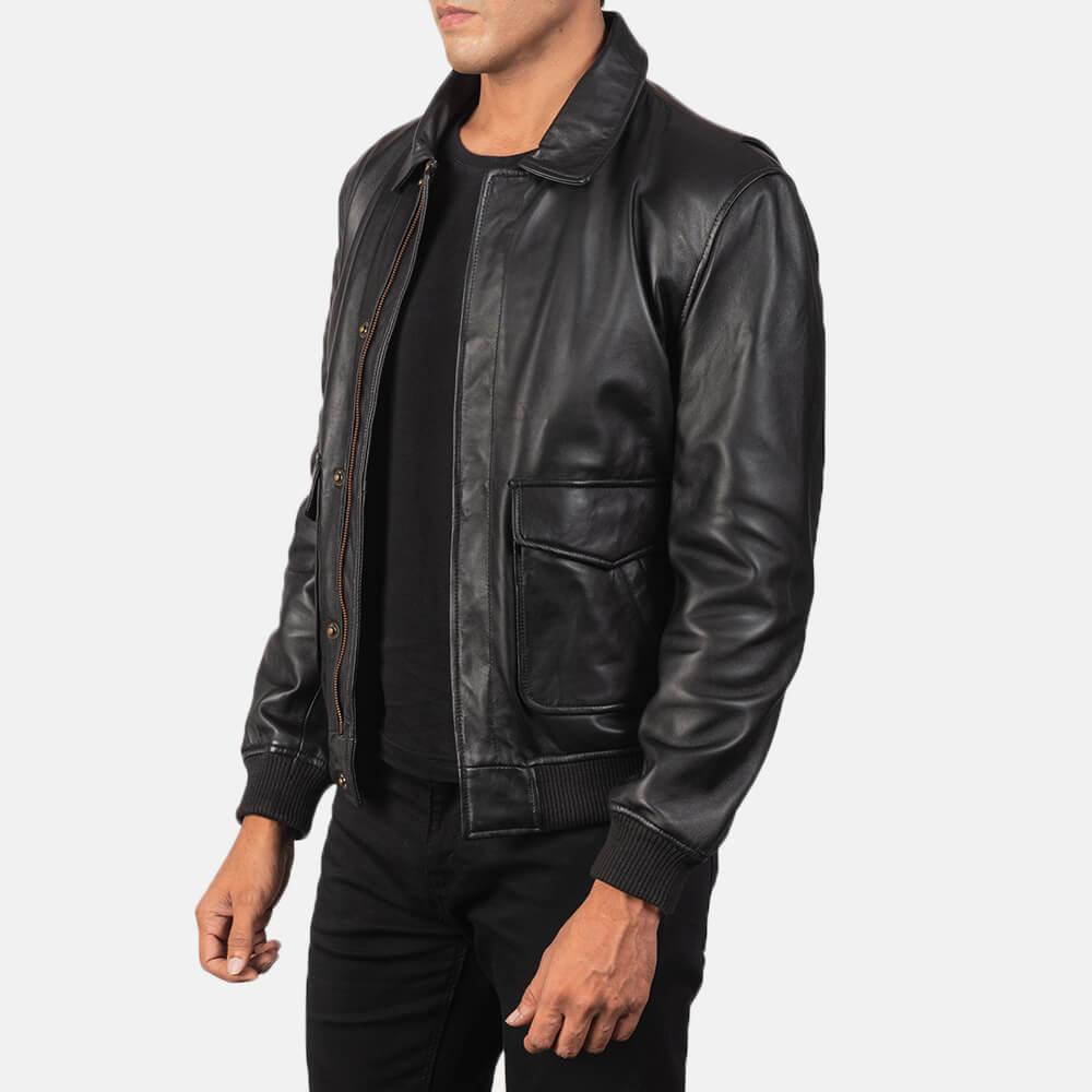 Mens Coffman Black Leather Bomber Jacket – Leather Jacket Gear