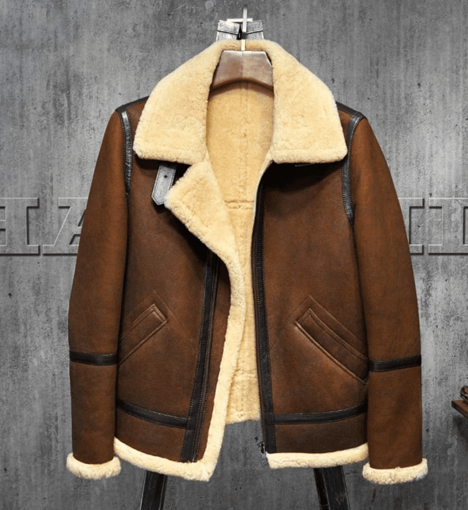 Mens Dark Brown B3 Shearling Aviator Leather Jacket Front