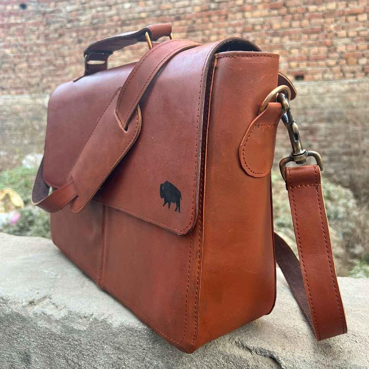 Mens Denver Autumn Brown Leather Laptop Messenger Bag Delivered-1