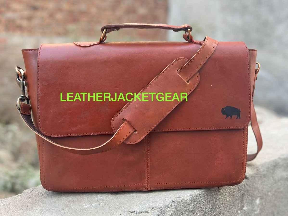 Mens Denver Autumn Brown Leather Laptop Messenger Bag Delivered-4