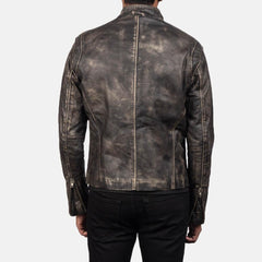 Mens Distressed Brown Biker Leather Jacket Back