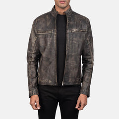 Mens Distressed Brown Biker Leather Jacket Front