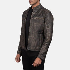 Mens Distressed Brown Biker Leather Jacket Side
