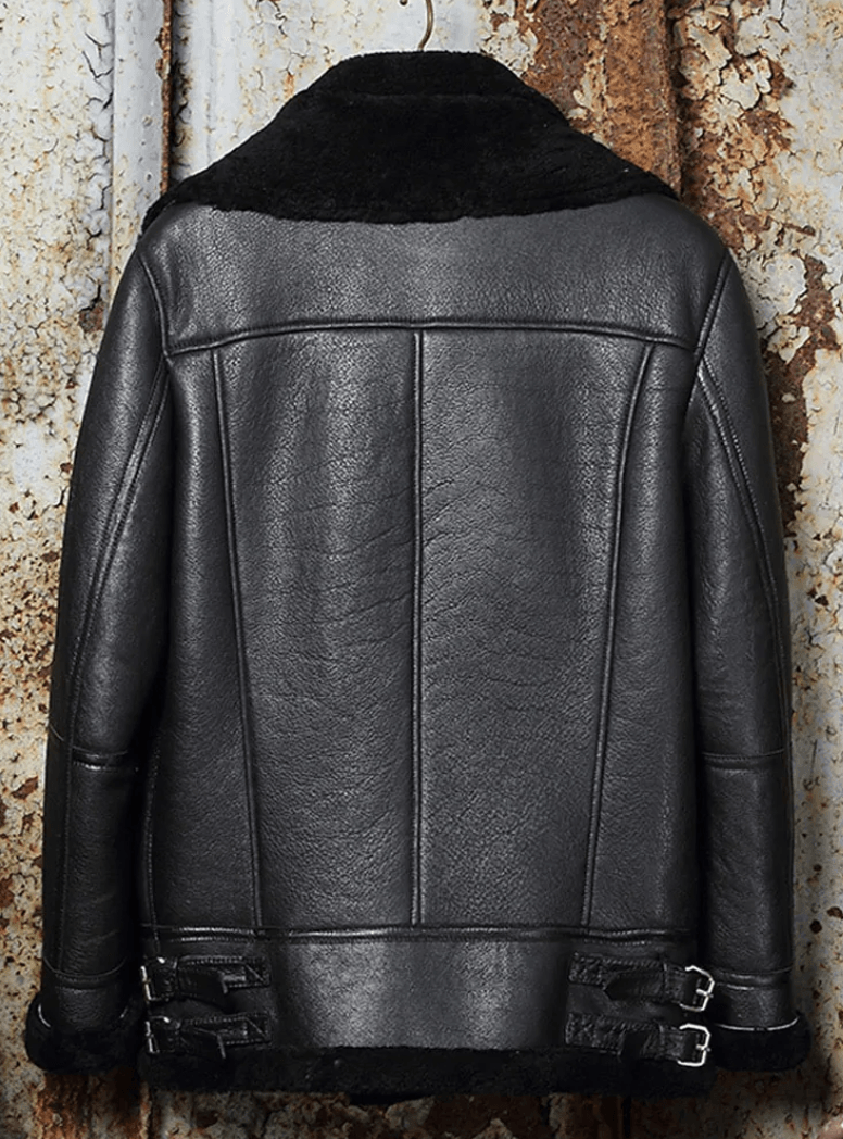 Mens Fashion B3 Shearling Furcliff Black Leather Coat Back