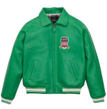 Mens Green Avirex Leather Bomber Jacket-4