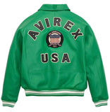 Mens Green Avirex Leather Bomber Jacket-8