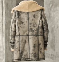 Mens Hooded Shearling Sheepskin Leather Long Coat-3
